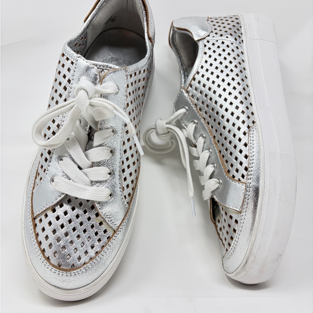 Vince Camuto Metallic Silver Perforated Lace-Up Sneakers